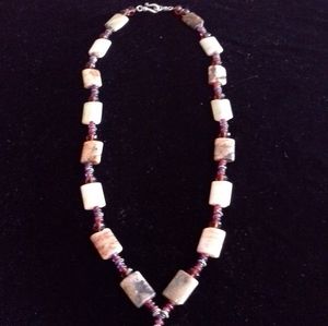 Crafted Agate Gemstone Necklace w/Jade Pendant